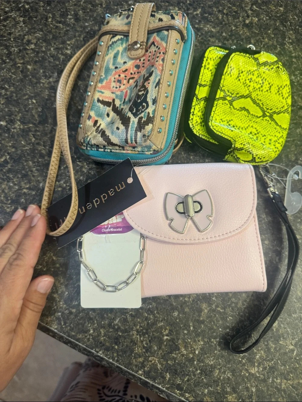 Madden Girl Light Pink Bow Clasp Wristlet,Dakota chain ankle & no brand nwt